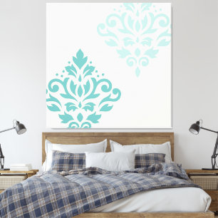Scroll Damask Art I Teals on Cream Canvas Print