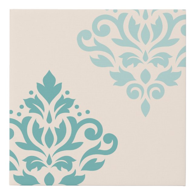 Scroll Damask Art I Teals on Cream Faux Canvas Print (Front)