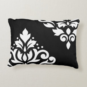 Scroll Damask Art I White on Black Accent Pillow