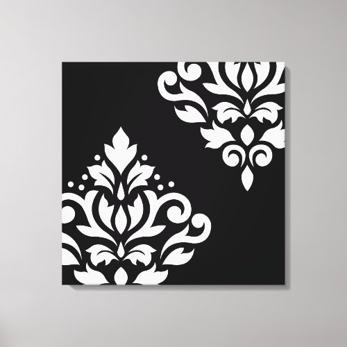 Scroll Damask Art I White on Black Canvas Print