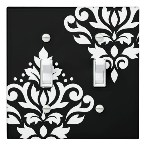 Scroll Damask Art I White on Black Light Switch Cover