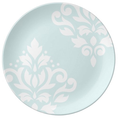 Scroll Damask Art I White on Duck Egg Blue Plate