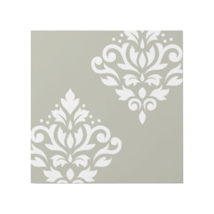 Scroll Damask Art I White on Green