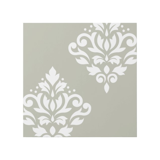 Scroll Damask Art I White on Green (Front)