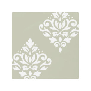Scroll Damask Art I White on Green
