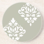 Scroll Damask Art I White on Green Coaster