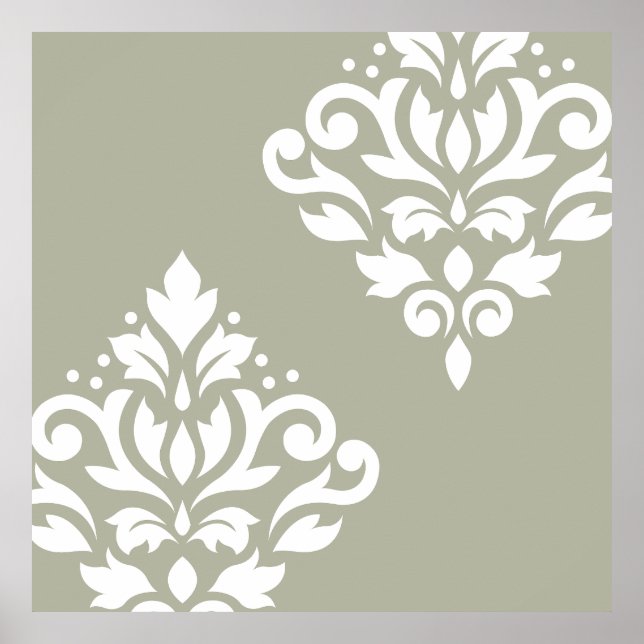 Scroll Damask Art I White on Green Poster (Front)