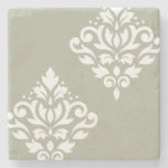 Scroll Damask Art I White on Green Stone Coaster