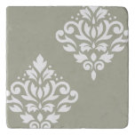 Scroll Damask Art I White on Green Trivet
