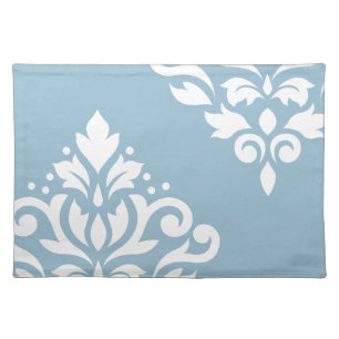 Scroll Damask Art I White on Light Blue Placemat