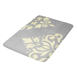 Scroll Damask Art I Yellow on Grey Bathroom Mat