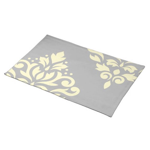 Scroll Damask Art I Yellow on Grey Placemat