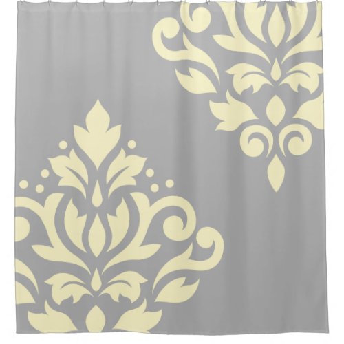 Scroll Damask Art I Yellow on Grey Shower Curtain