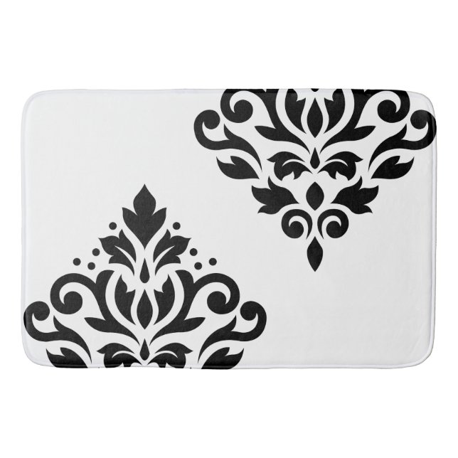 Scroll Damask Art Ib Black on White Bathroom Mat (Front)