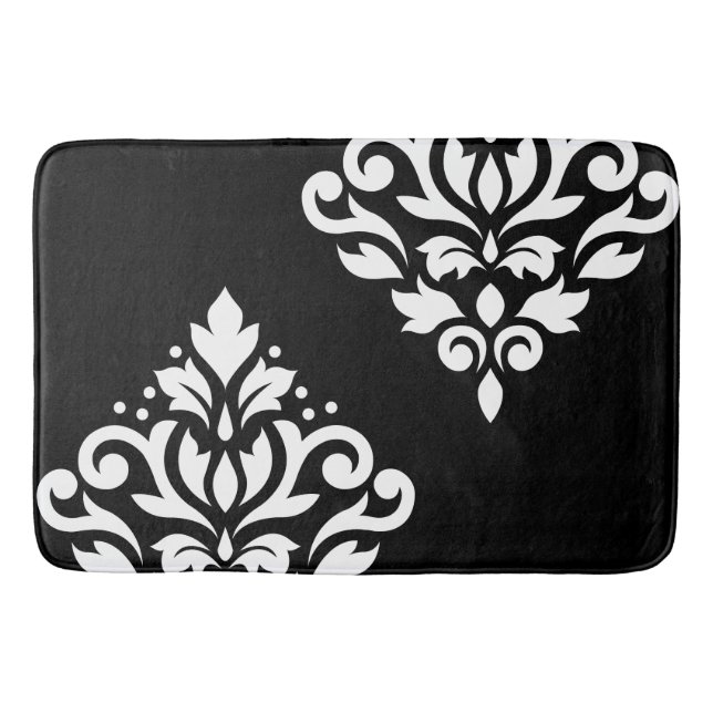Scroll Damask Art Ib White on Black Bathroom Mat (Front)
