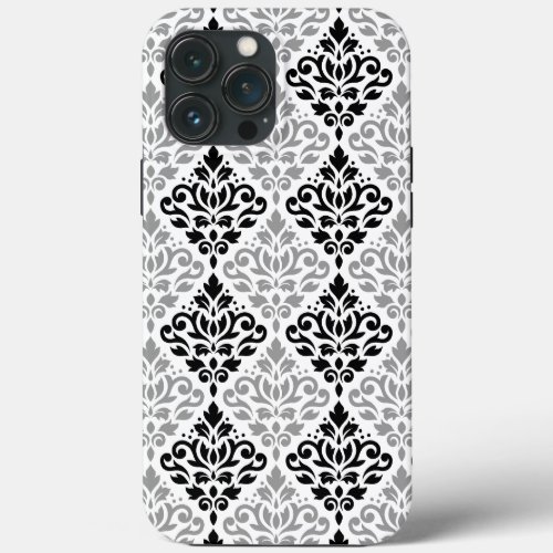 Scroll Damask Big Pattern Black Gray White iPhone 13 Pro Max Case