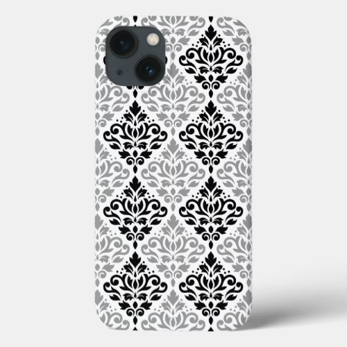 Scroll Damask Big Pattern Black Gray White iPhone 13 Case