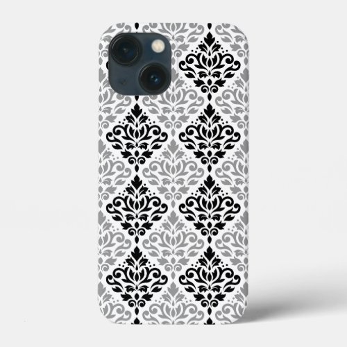 Scroll Damask Big Pattern Black Gray White iPhone 13 Mini Case