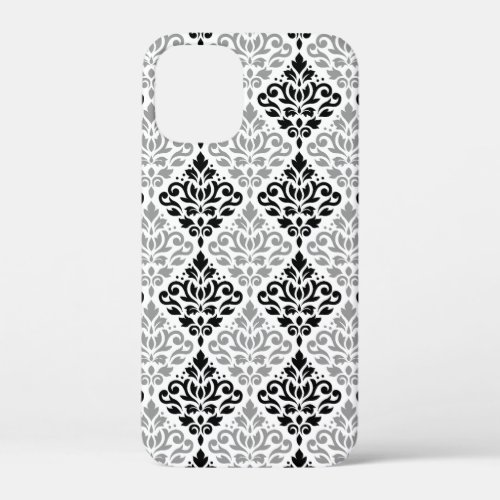 Scroll Damask Big Pattern Black Gray White iPhone 12 Mini Case