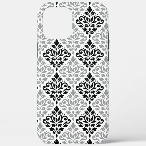 Scroll Damask Big Pattern Black Gray White iPhone 12 Pro Max Case