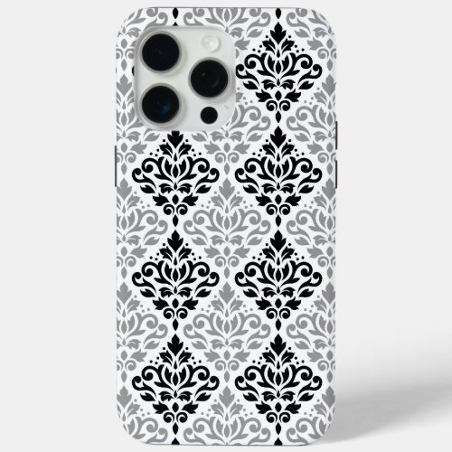 Scroll Damask Big Pattern Black Gray White iPhone 15 Pro Max Case