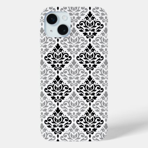 Scroll Damask Big Pattern Black Gray White iPhone 15 Plus Case