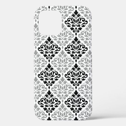 Scroll Damask Big Pattern Black Gray White iPhone 12 Case