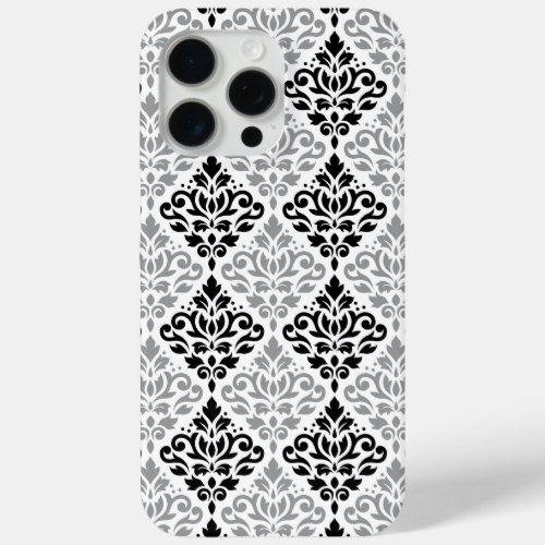 Scroll Damask Big Pattern Black Gray White iPhone 15 Pro Max Case