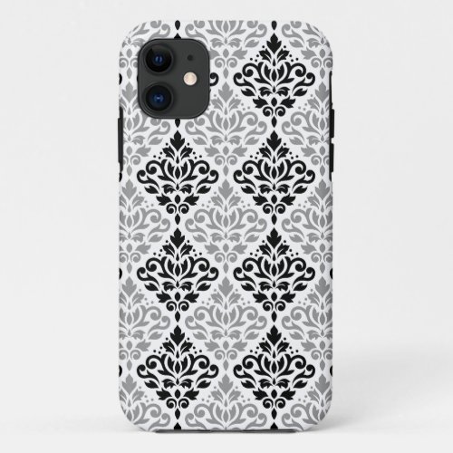 Scroll Damask Big Pattern Black Gray White iPhone 11 Case