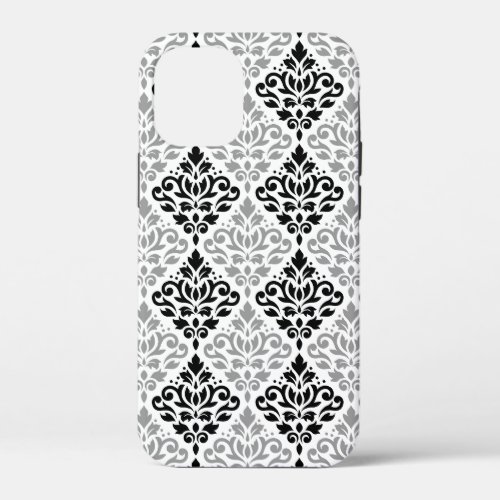 Scroll Damask Big Pattern Black Gray White iPhone 12 Mini Case