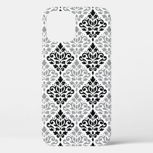 Scroll Damask Big Pattern Black Gray White iPhone 12 Pro Case