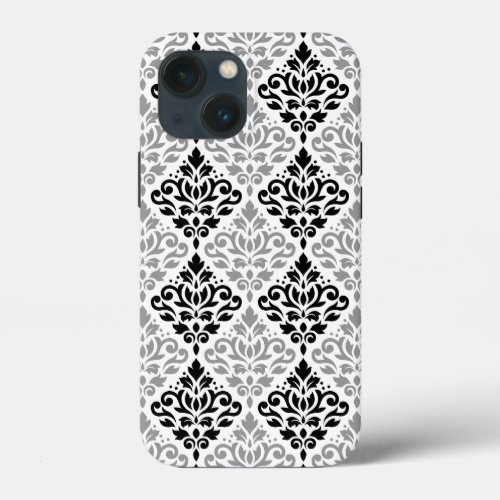 Scroll Damask Big Pattern Black Gray White iPhone 13 Mini Case