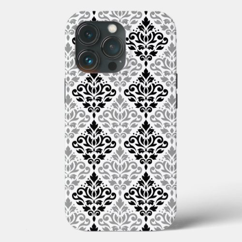 Scroll Damask Big Pattern Black Gray White iPhone 13 Pro Case