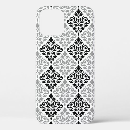 Scroll Damask Big Pattern Black Gray White iPhone 12 Case