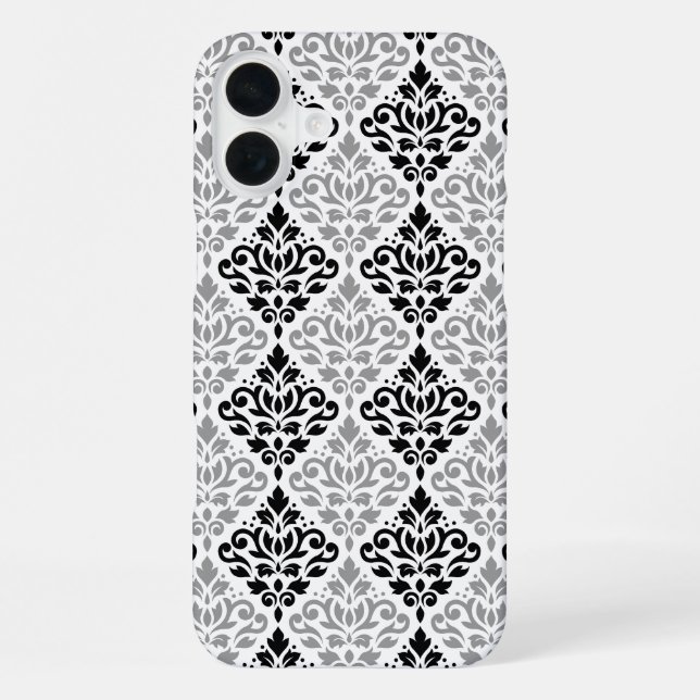 Scroll Damask Big Pattern Black Gray White Iphone Case (Back)