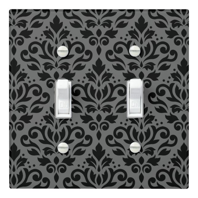 Scroll Damask Big Pattern Black on Gray Light Switch Cover (In Situ)