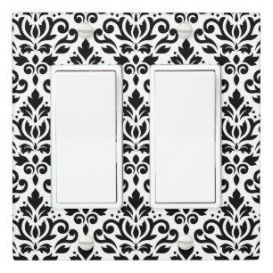 Scroll Damask Big Pattern Black on White Light Switch Cover