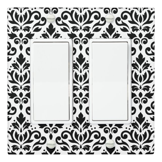 Scroll Damask Big Pattern Black on White Light Switch Cover (In Situ)