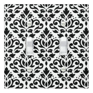 Scroll Damask Big Pattern Black on White Light Switch Cover