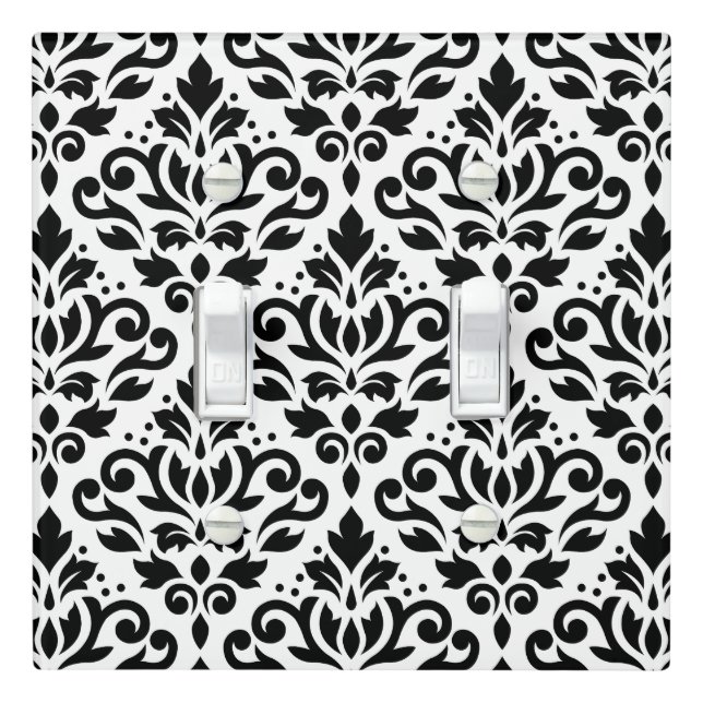 Scroll Damask Big Pattern Black on White Light Switch Cover (In Situ)