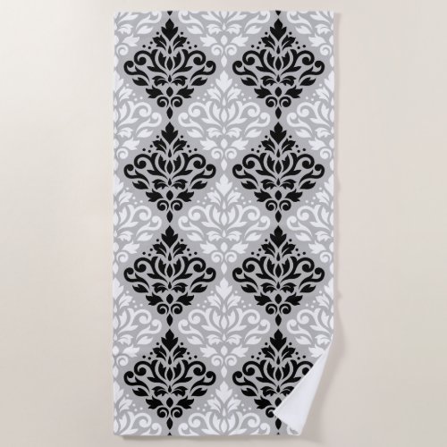 Scroll Damask Big Pattern Black White Gray Beach Towel