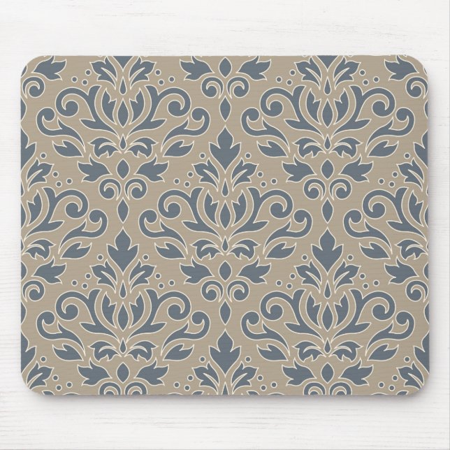 Scroll Damask Big Pattern Cream Line Blue Sand Mouse Pad (Front)