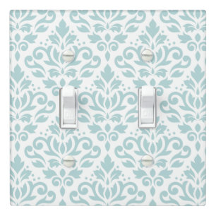 Scroll Damask Big Pattern Duck Egg Blue on White Light Switch Cover