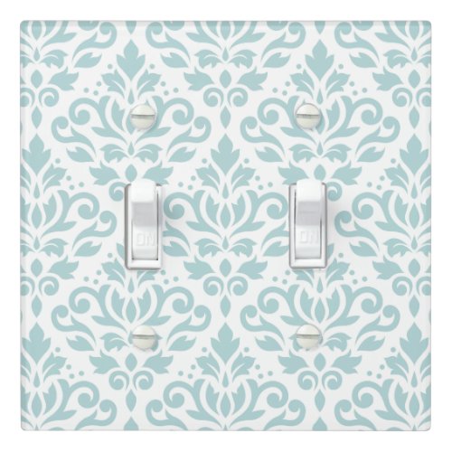 Scroll Damask Big Pattern Duck Egg Blue on White Light Switch Cover
