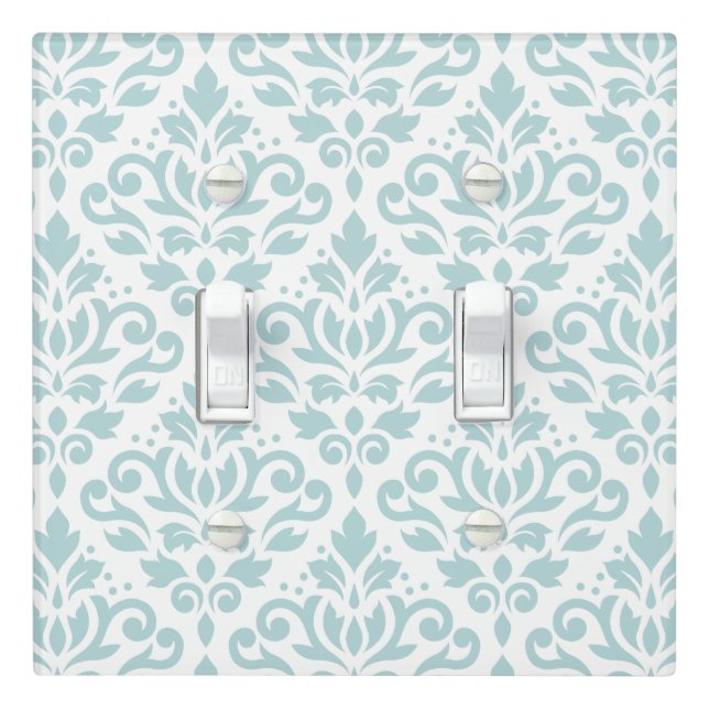 Scroll Damask Big Pattern Duck Egg Blue on White Light Switch Cover (In Situ)