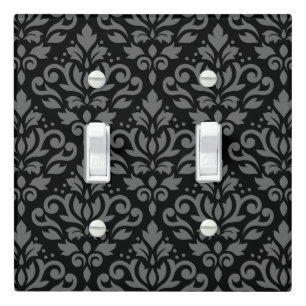 Scroll Damask Big Pattern Gray on Black Light Switch Cover