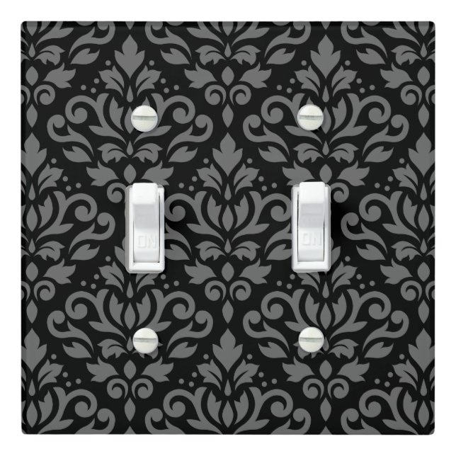 Scroll Damask Big Pattern Gray on Black Light Switch Cover (In Situ)