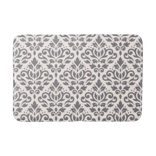 Scroll Damask Big Pattern Grey on Cream Bath Mat