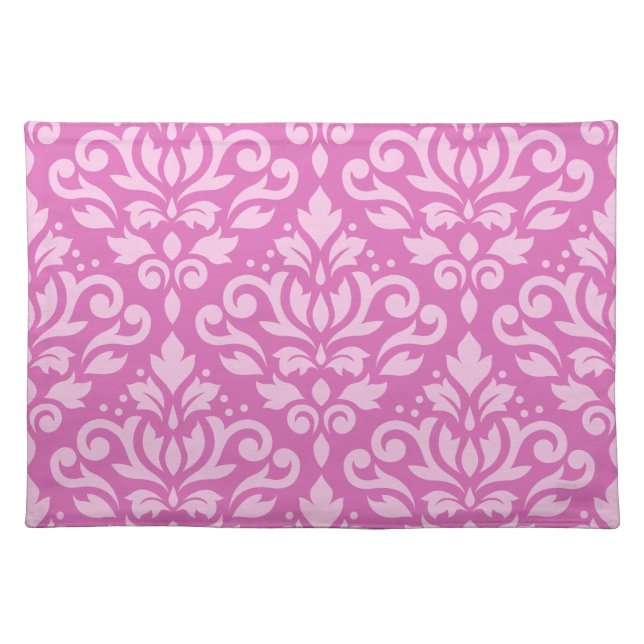 Scroll Damask Big Pattern Light on Dark Pink Cloth Placemat (Front)