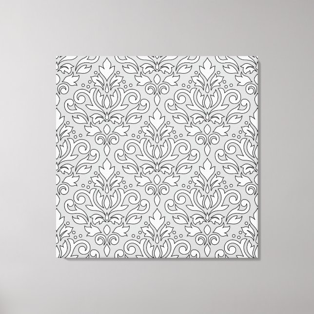 Scroll Damask Big Pattern White (Blk line) Gray Canvas Print (Front)